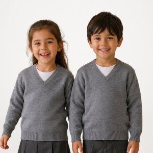 SWEATER GRIS ESCOTE EN V